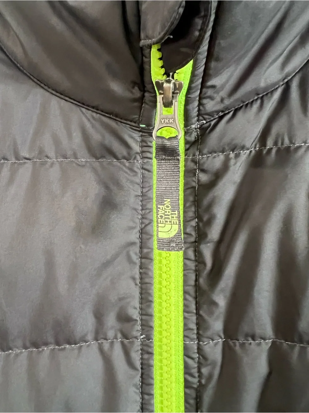 The North Face Black Puffer Jacket with Neon Green Trim boys 14-16